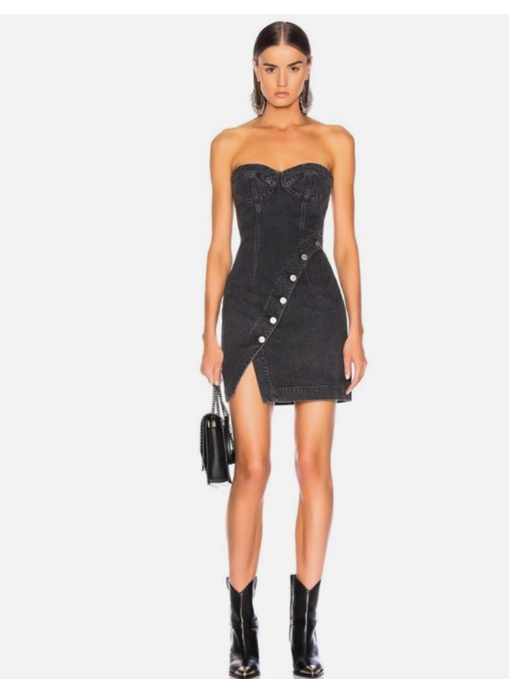 Jean Atelier Onyx Black Denim Asymmetric Button Claudia Dress 2